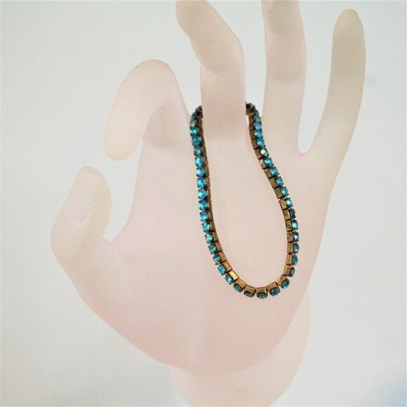 Rhinestone Chain Stretch Bracelet Blue Tennis Vintage - Picture 6 of 9